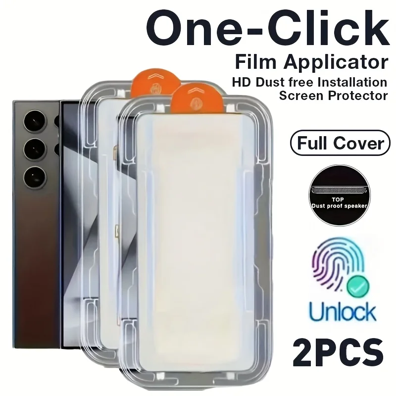 2 Pcs HD One-Click Film Applicator Tempered Glass Screen Protectors Compatible With Samsung Galaxy,  Full Coverage, Anti-Scratch