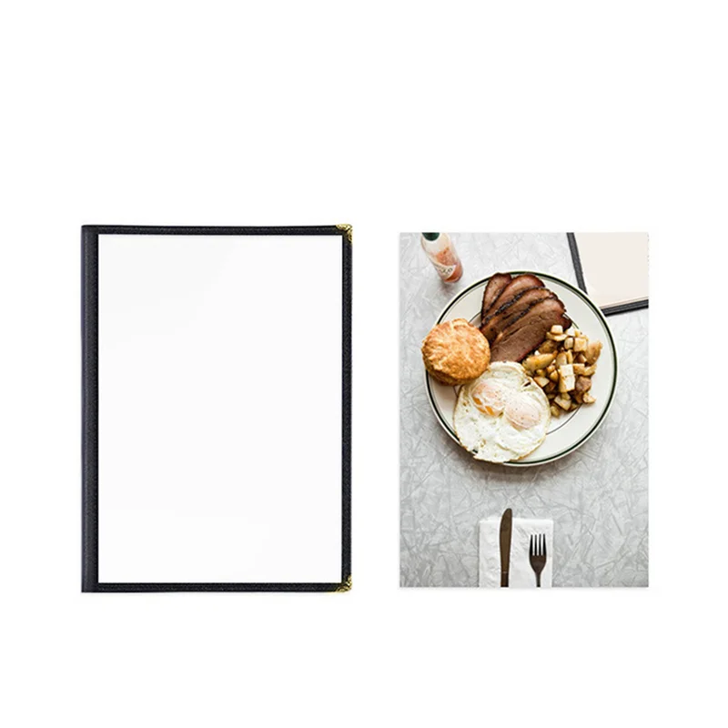 36 Pack Cafe Style Menu Cover, Double Stitch Edge, Crystal Clear Vinyl (Black, 2 Pages/4 Views - 8.5 Inch X 11 Inch)