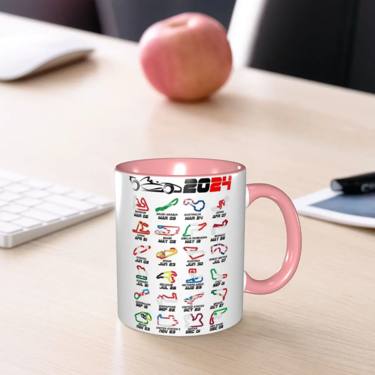 Calendar F1 Race Cars Circuits Mug Funny Ceramic Coffee Cups Tea Mugs Milk Cup Drinkware Gifts for Woman Man