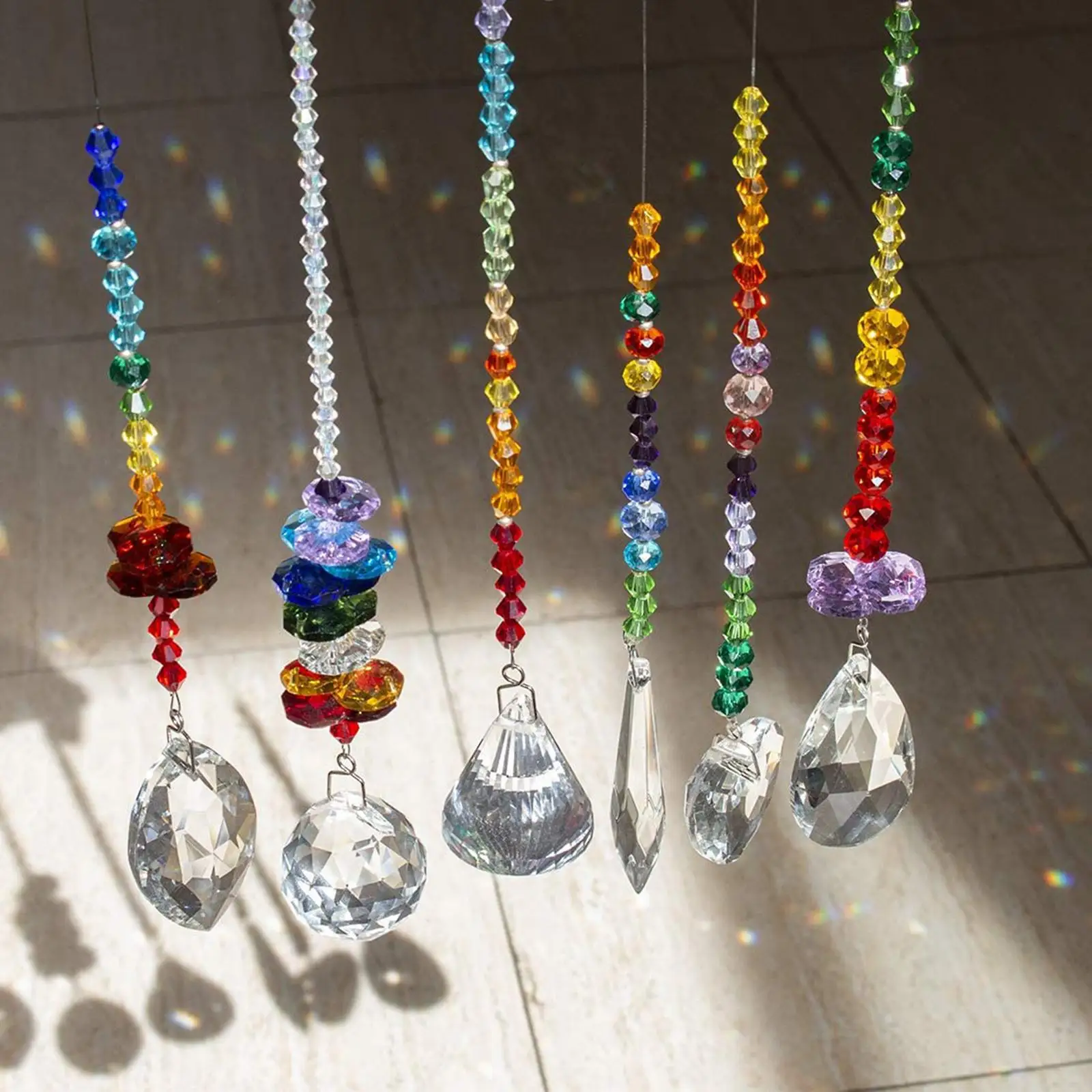 

Colorful Crystals Glass Pendants Chandelier Prisms Teardrop for Home Office Garden Decoration Curtain Decor