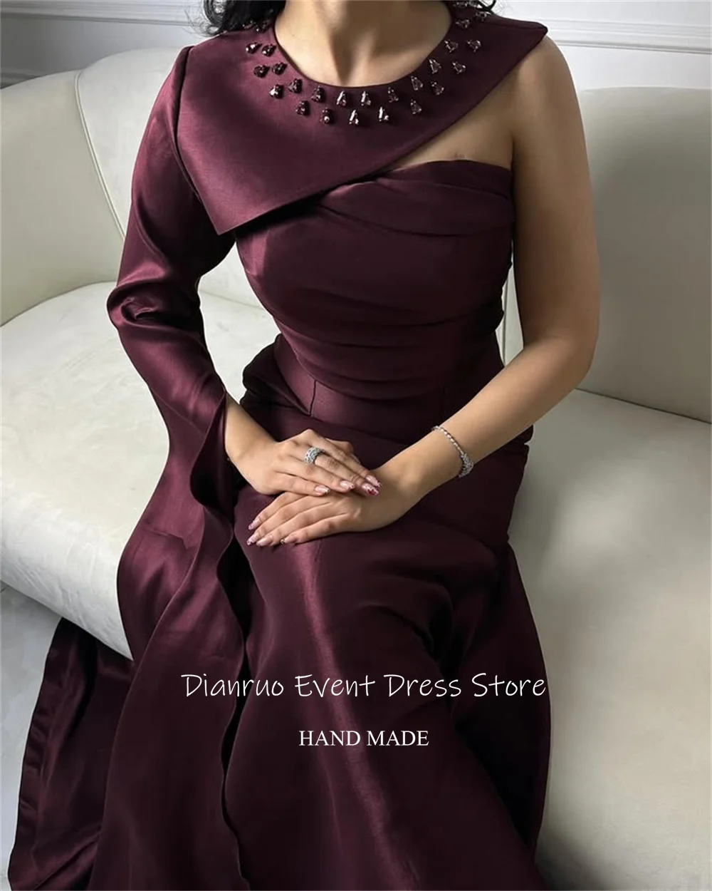 Dianruo Strapless Ruched Evening Dresses One Shoulder Elegant فساتين سهرة Pleat Crystal Mermaid Abendkleider Dubai Customized