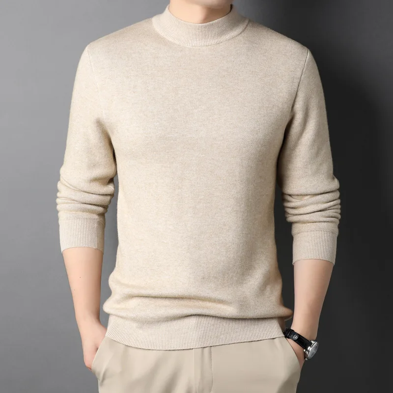 Solid color semi high neck men's fashionable, soft, warm, comfortable slim fit sweater, youth knitted sweater, base sweater