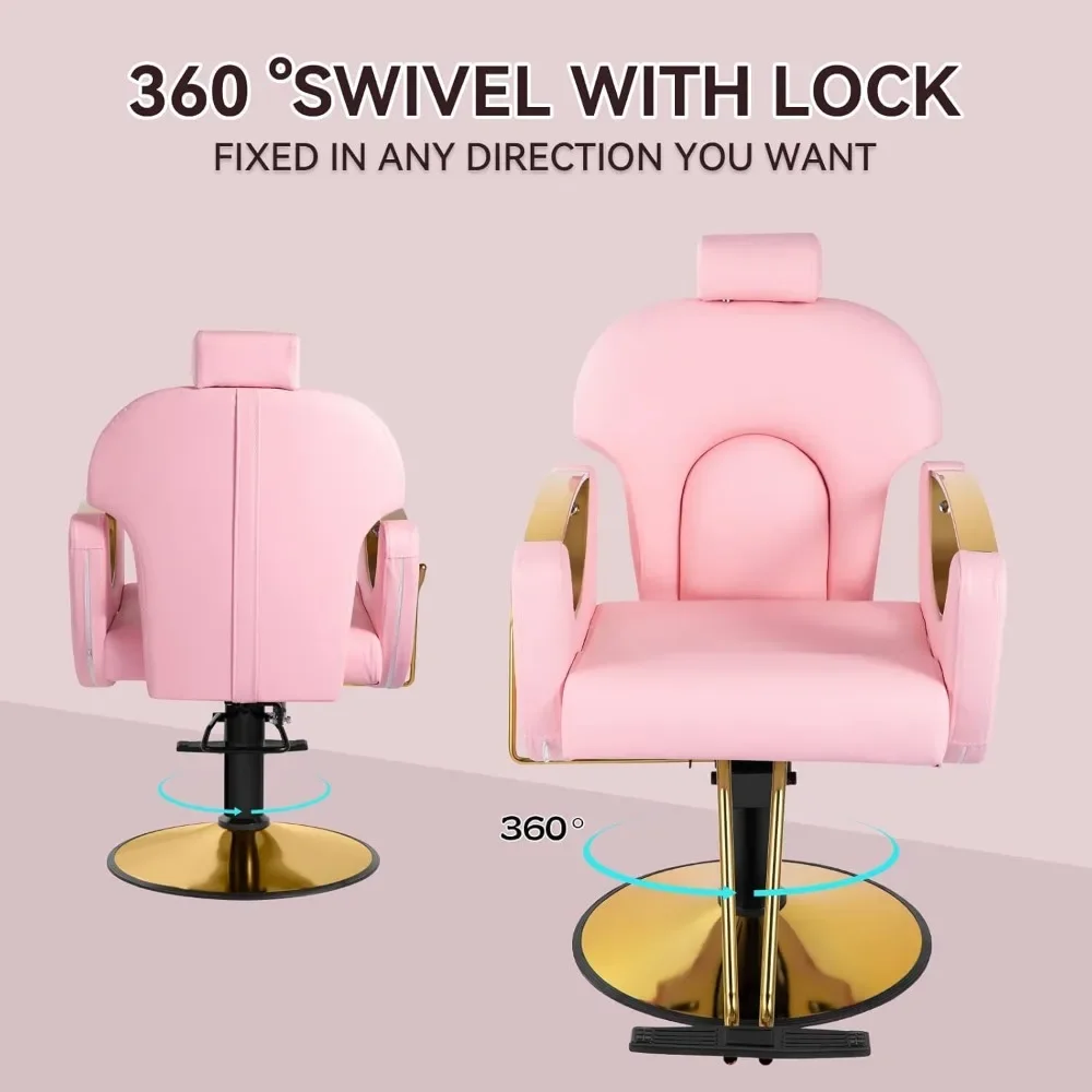 Silla de barbero rosa para estilista, silla de salón de peluquería, sillas de salón de pelo con reforro ajustable en altura, giratoria de 360 grados