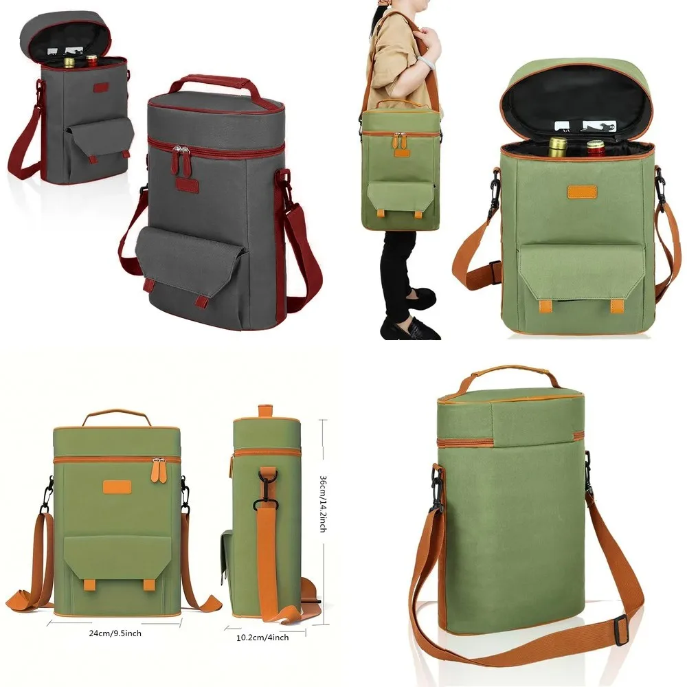 Bolsa Grande para Vino Tinto para 2 Botellas, Bolsa Térmica para Bebidas, Porta Bebidas Portátil