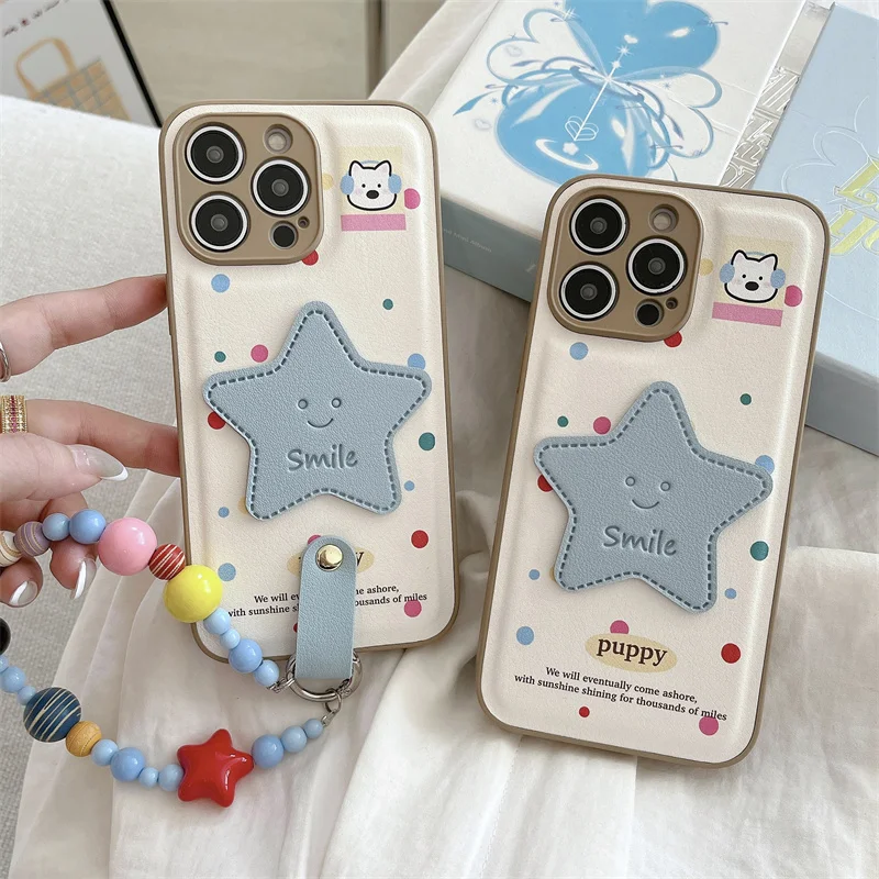 Color Polka Dot Cute Star Phone Case For iPhone 16 Pro 15 14 12 13 Pro Max Cover with Chain Crossbody Strap Cases For 16 Promax view 5