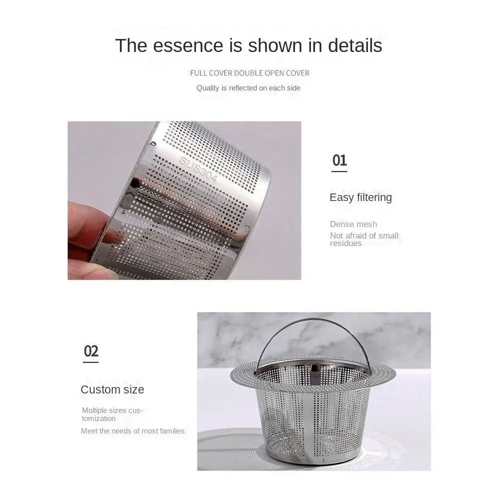 Stainless Steel Sink Strainer With Handle Anti Clog Drain Filter Hair Clean Up Floor Drain Waste Catcher