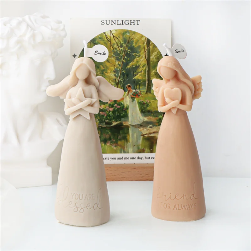 Hug Star Young Witch Silicone Candle Mould Hold Cat Princess Doll Fairy Resin Casting DIY Blessed Love Heart Angel Statue Tool