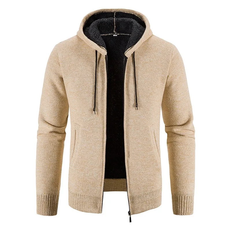 Autumn and Winter New Fleece Thickened Large Size Jacket Foreign Trade Sweater Hooded Cardigan Men's Zipper Knitted Top