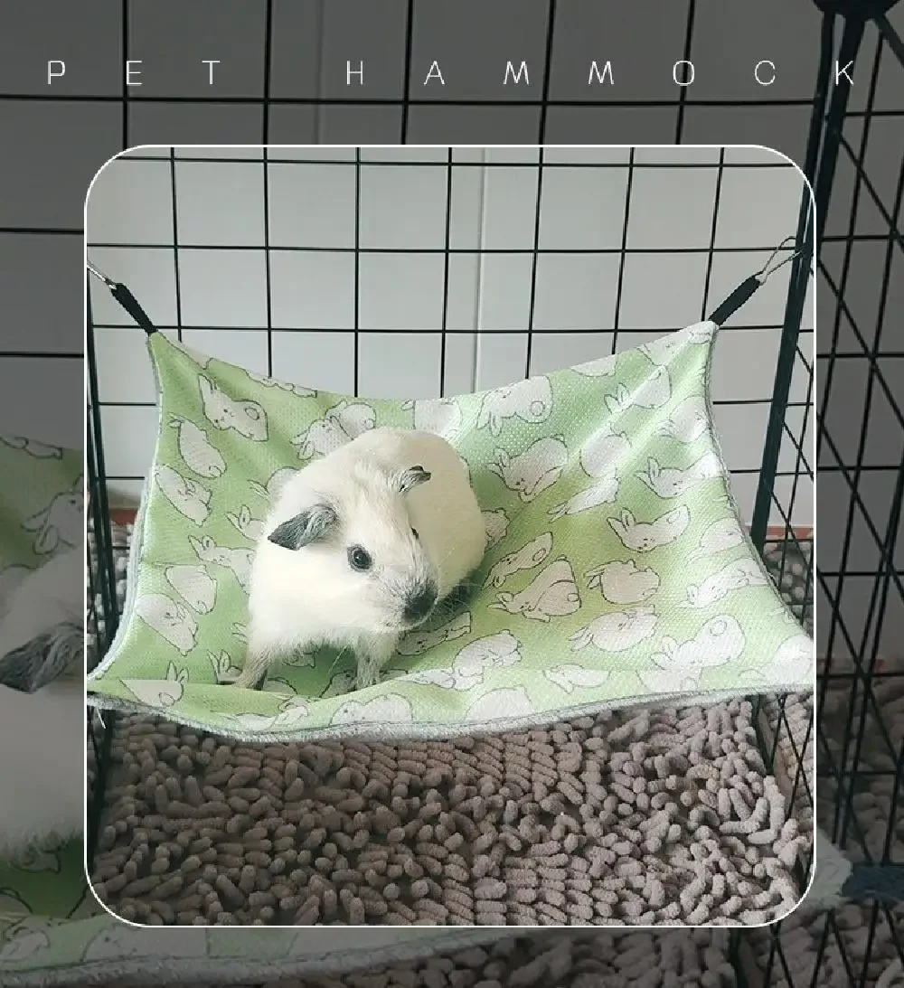 3 Größen Doppelseitige Meerschweinchen-Hängematte aus Eisseide Hautfreundliche Hamster-Hängematte mit 4 Haken zum Aufhängen Kleintierzubehör – Detail 6