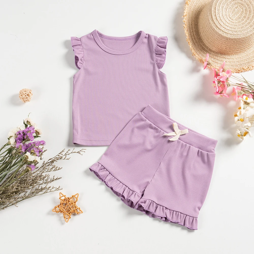 Baby Girl Summer Set Ruffle Edge Sleeveless Top+Breathable Shorts 2-piece Set for Casual and Comfortable Daily Wear, Party Wear