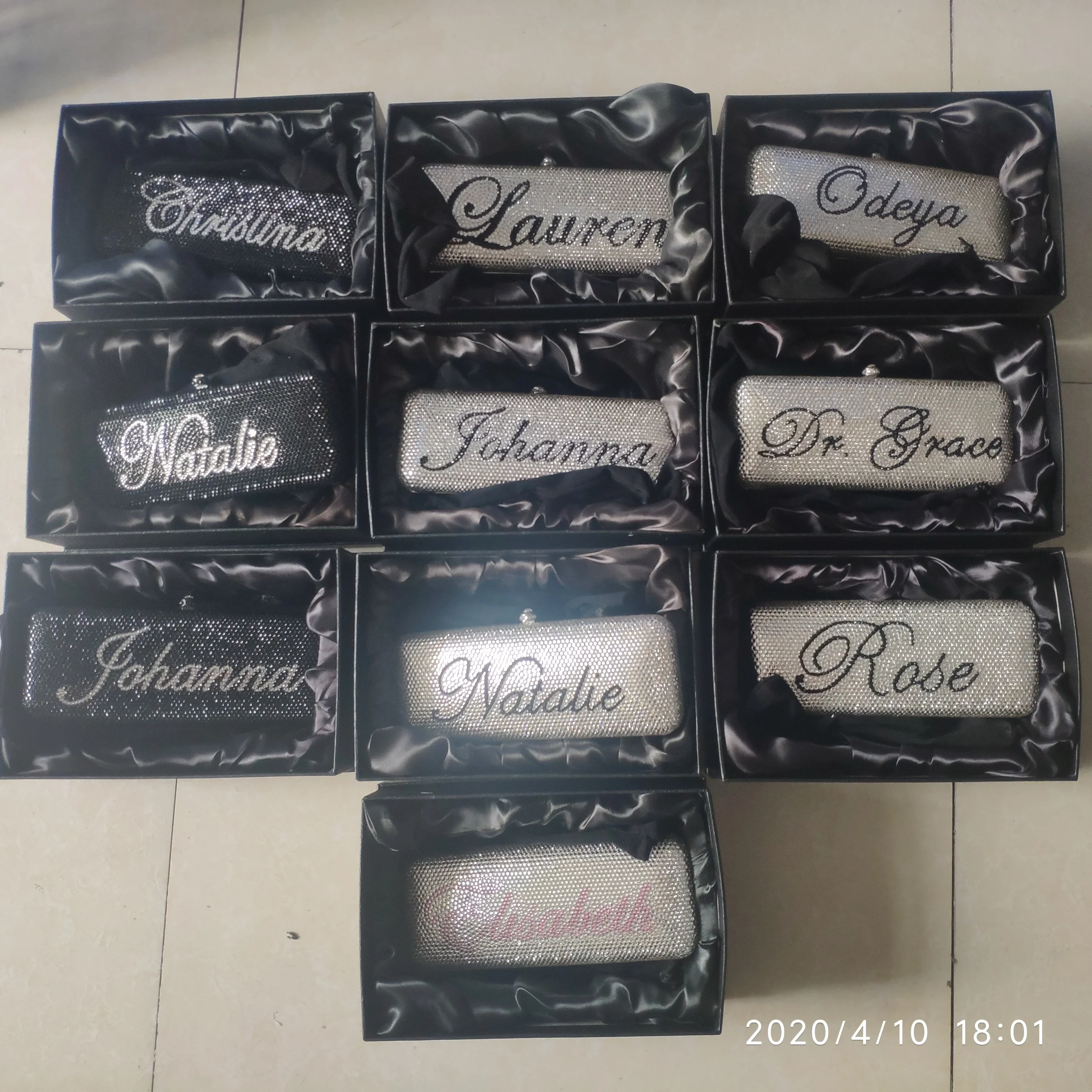 Boutique De FGG Customized Personal Name Design Women Crystal Clutch Evening Bags Party Cocktail Diamond Purses and Handbags
