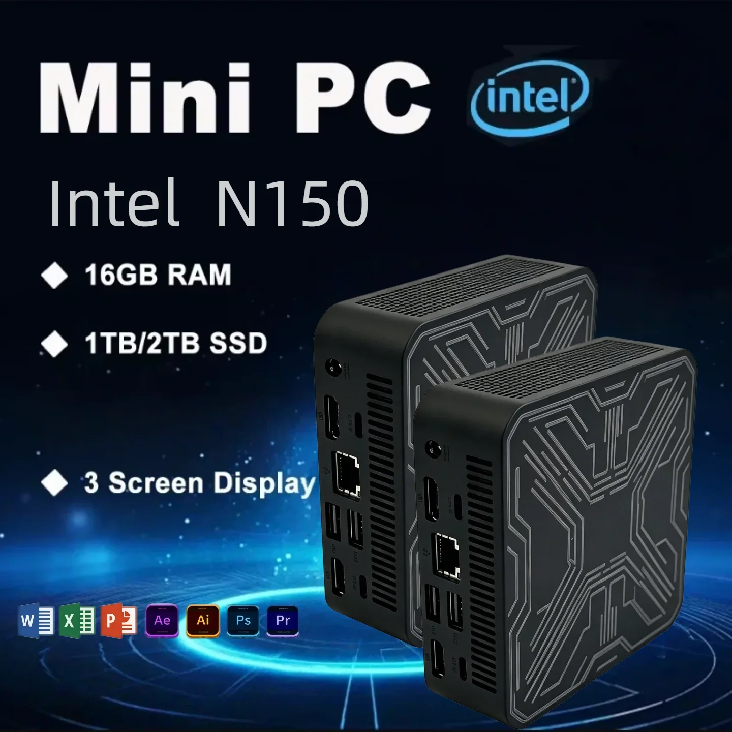Intel Core N150  Portable Mini PC Gamer Mini Computer 16GB RAM 512GB 1TB SSD 1000M Ethernet Gaming PC Desktop