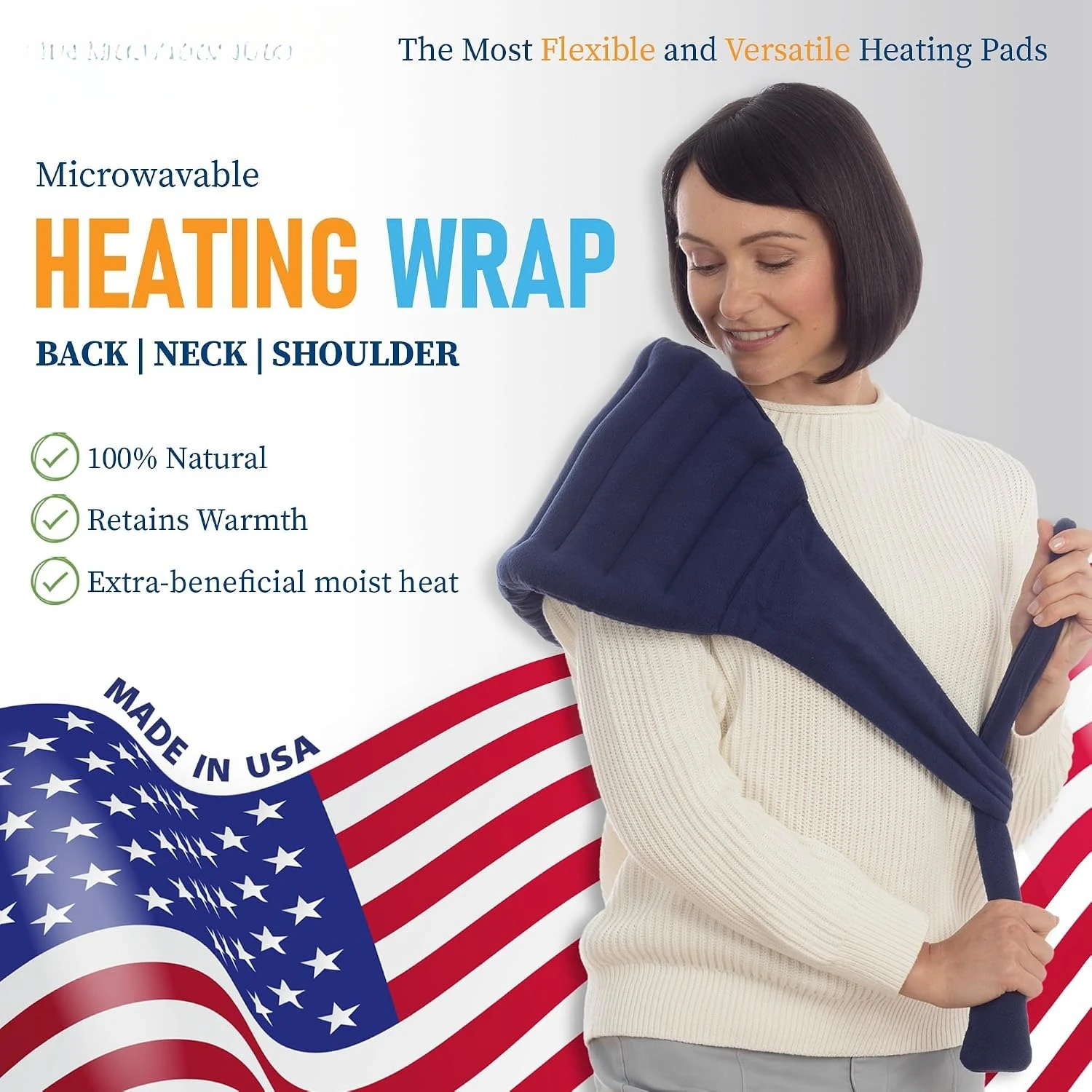 Microwave Heating Pad Hot Cool Bean Bag Wrap, for Neck Shoulder Knee Back, Fastening Straps 10x18in 2.8 Lbs