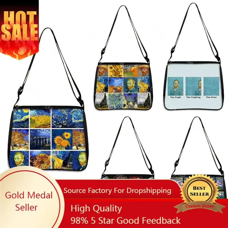 

Van Gogh Art Print Shoulder Bag Women Handbag Oil Painting Sunflower Starr Night Canvas Tote Bag Girl Clutch Casual Satchel Gift