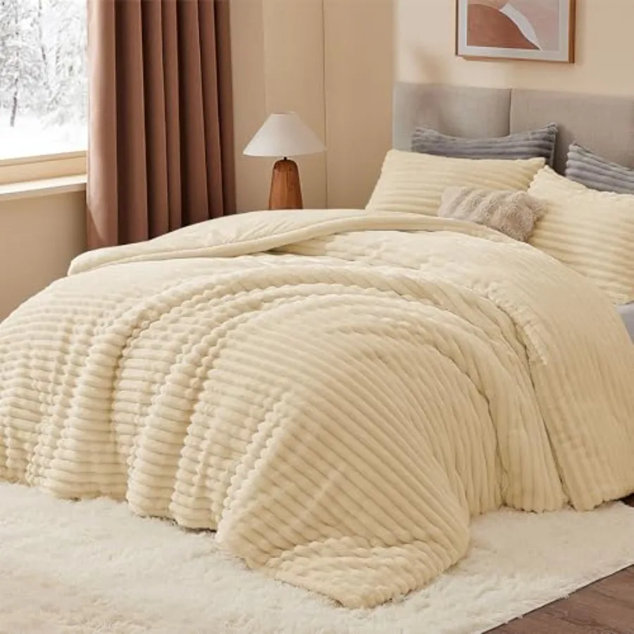 Fleece Comforter Set -Super Soft and Warm Fluffy Bedding, Luxury Fuzzy Heavy Bed Set for Winter with 2 Pillow Cases