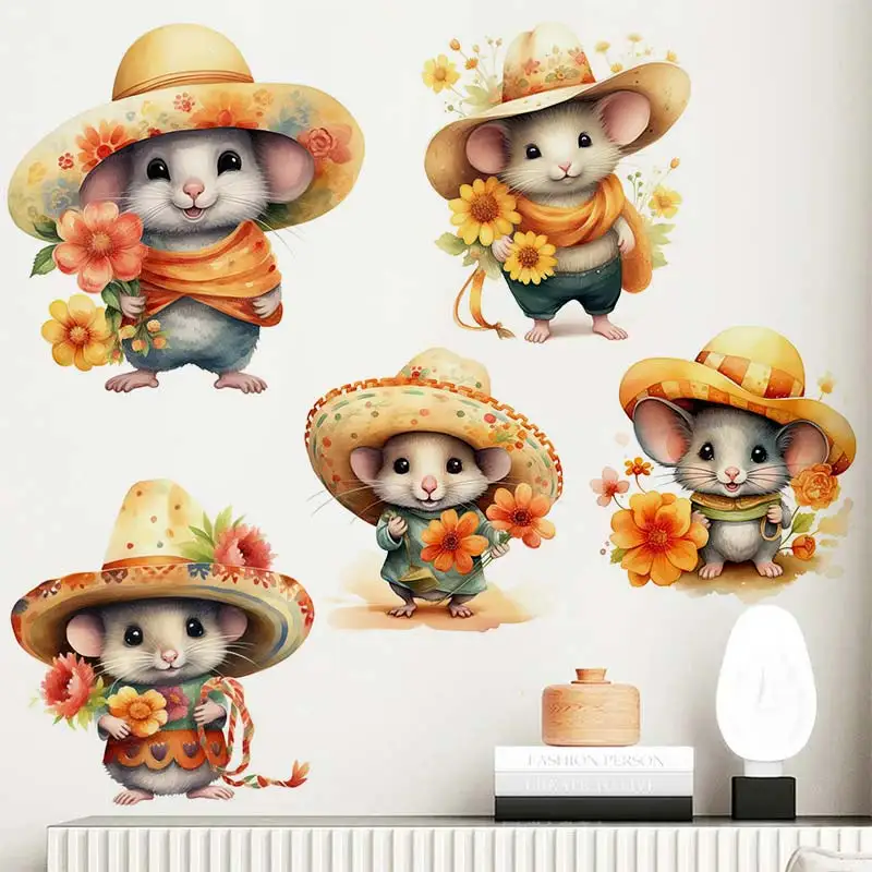 Mouse With Sombrero Wall Sticker Living Room Wall Edge Home Decoration Mural For Kids Bedroom Wallpaper Funny Rats Decals S343