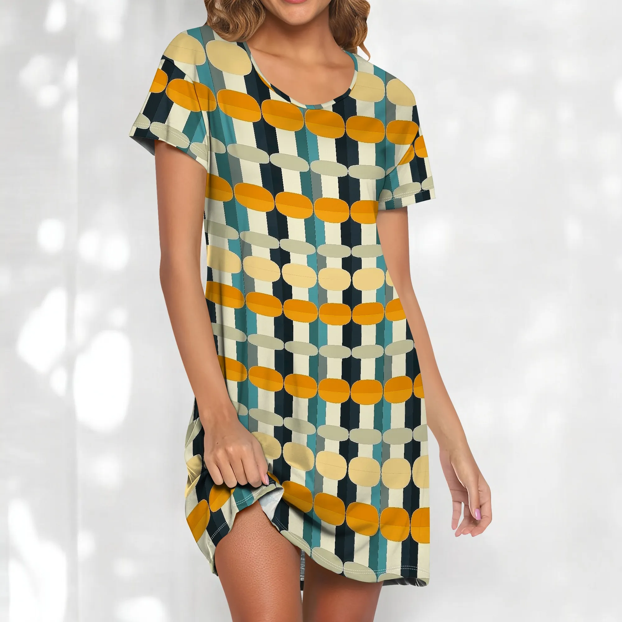 

Mod Geometric T-Shirt Dress Plus Size S-3XL Garden Party
