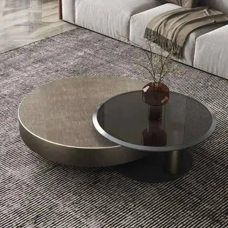 

Italian Designer Villa Round Coffee Table Combination for Home Living Room End table Tempered Glass Stainless Steel Tea Tables R