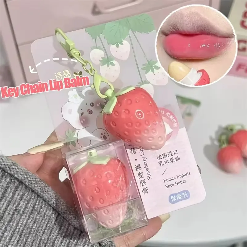 Strawberry Keychain Jelly Lipstick Temperature Change Moisturizer Exfoliating Lip Mask Fruity Lip Base Cream Korea Cosmetic