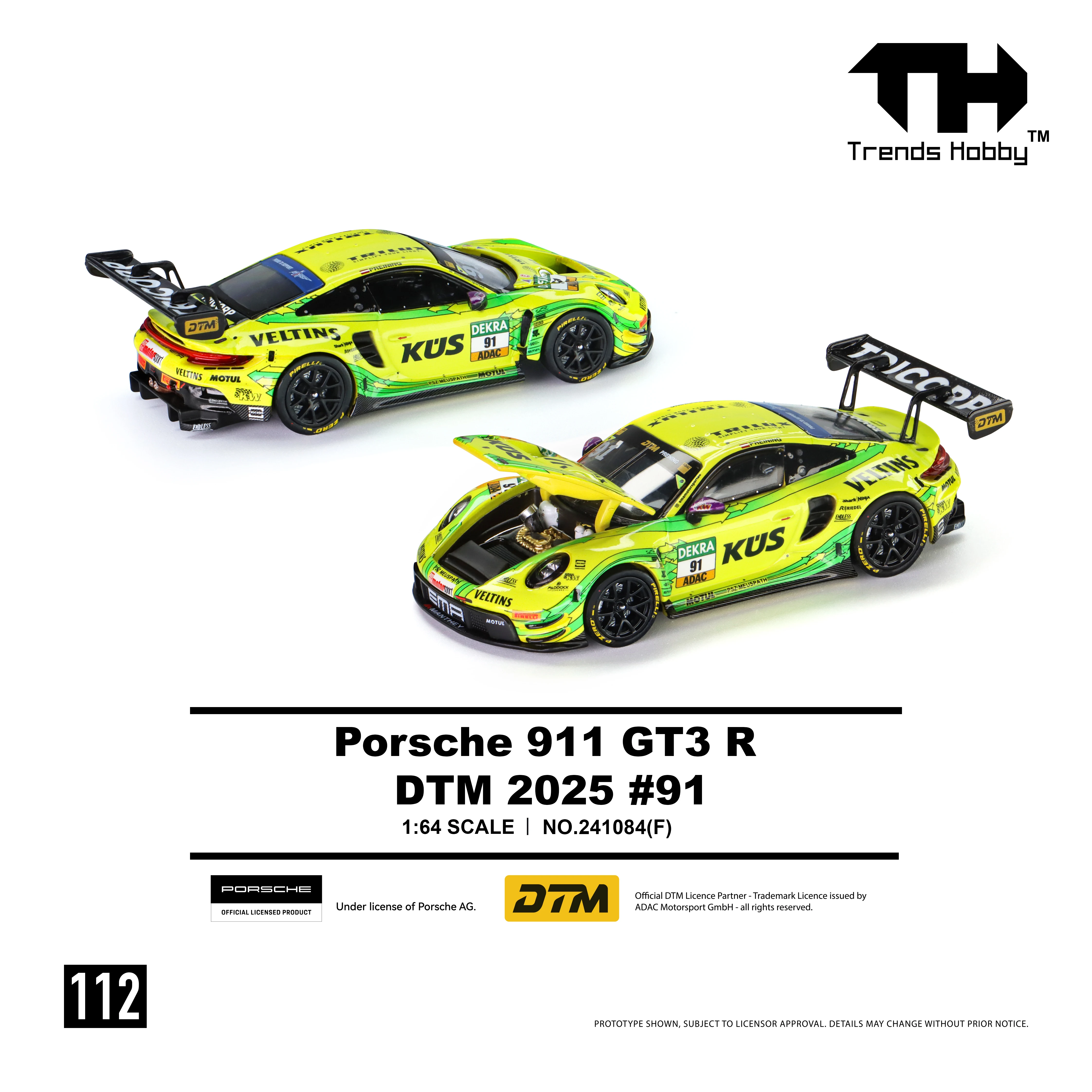 Trends Hobby 1/64 Porsche 911 GT3 R 2025 DTM Super Sport Rennwagen Miniaturmodell Spielzeugauto Freilaufende Räder Diecast Sammlerstück Geschenk