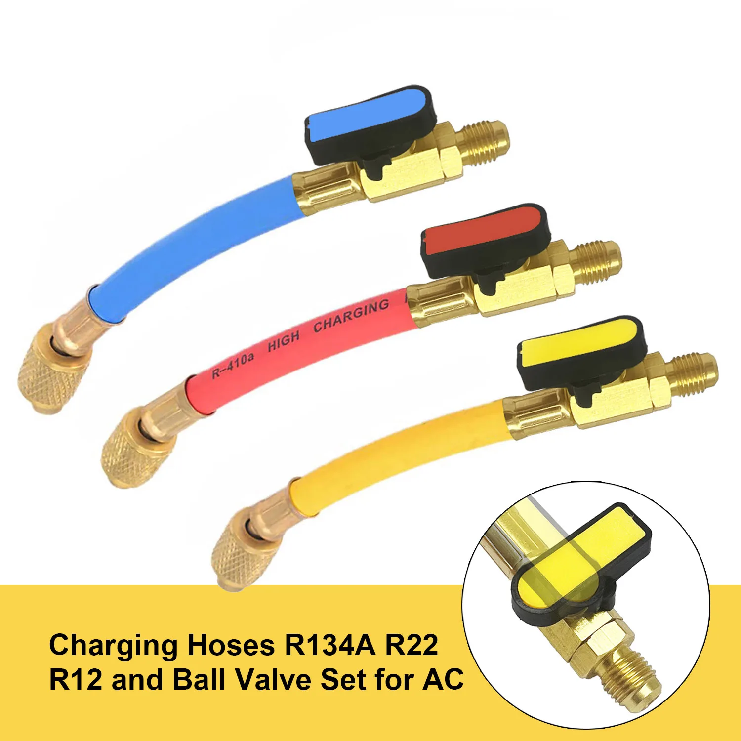 3pcs R134A R410 R22 800-4000 PSI Manifold Gauge Set A/C Refrigeration Charging Hose HVAC Refrigerant Hoses Set with Ball Valve