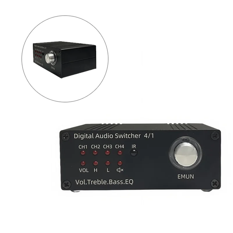 AA60-Stereo Audio Switcher 4 en 1 Ajuste de volumen Soporte de configuración de efectos de sonido de agudos y graves