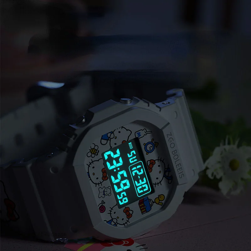 Sanrio Hello Kitty Cute Luminous Electronic Watch Girls Kawaii Chic Couple Square Waterproof Sports Student Watch Y2K Fashion