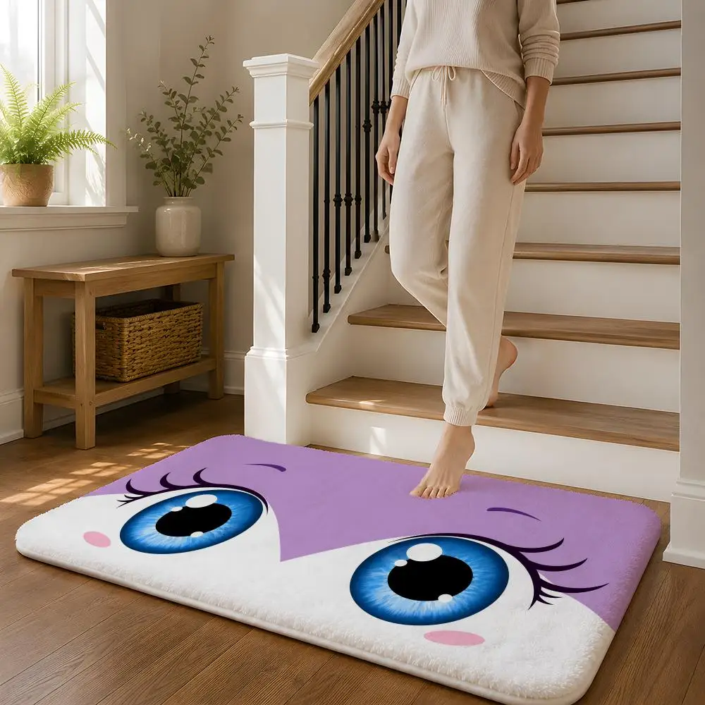 Purple Eye New Design Floor Mat Flannel Rug Non Slip Absorbent Soft Washable For Entryway Hallway Bathroom Kitchen Decor