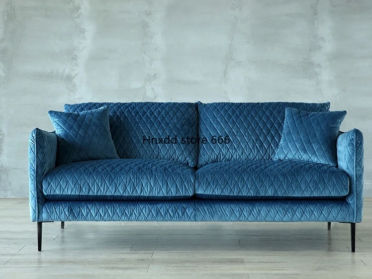 Eenvoudige Woonkamer Stof Ruit Raster Driepersoons Hoek Fluwelen Bank