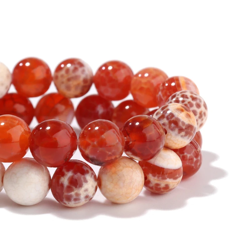 الأوجه الطبيعية الأبيض الأحمر الصقيع متصدع النار العقيق الجزع العقيق الخرز المستديرة 15 ''ستراند 6/8/10 مللي متر سوار ذاتي الصنع إكسسوارات #4