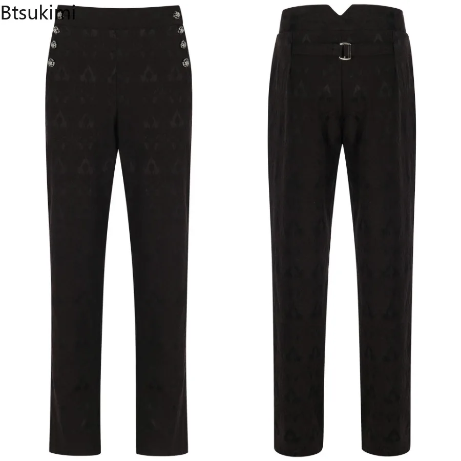 2026 Men's Steampunk Gothic Pants Party Wedding High Waist Slim Fit Men Trousers Retro Pants Punk Retro Men's Uniform Overalls