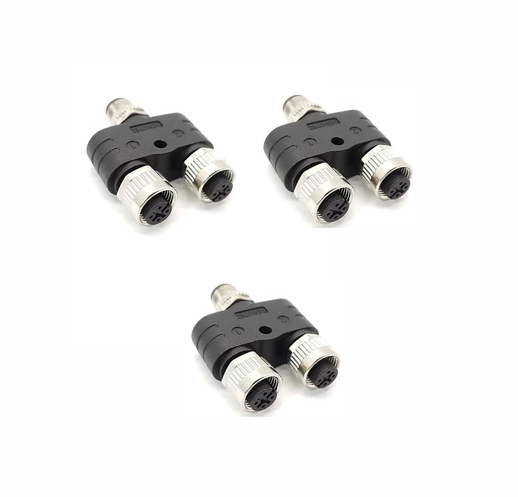 2Pcs M12 Y Splitter Connector 4 Pin A Code Male to Female IP67 Waterproof Industrial Cable Adapter