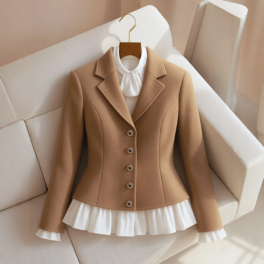 

Женская легкая кружевная куртка с длинным рукавом и пуговицами спереди, однобортная, повседневная, шикарная, молодежная, однотонная, с лацканами, осень-зима