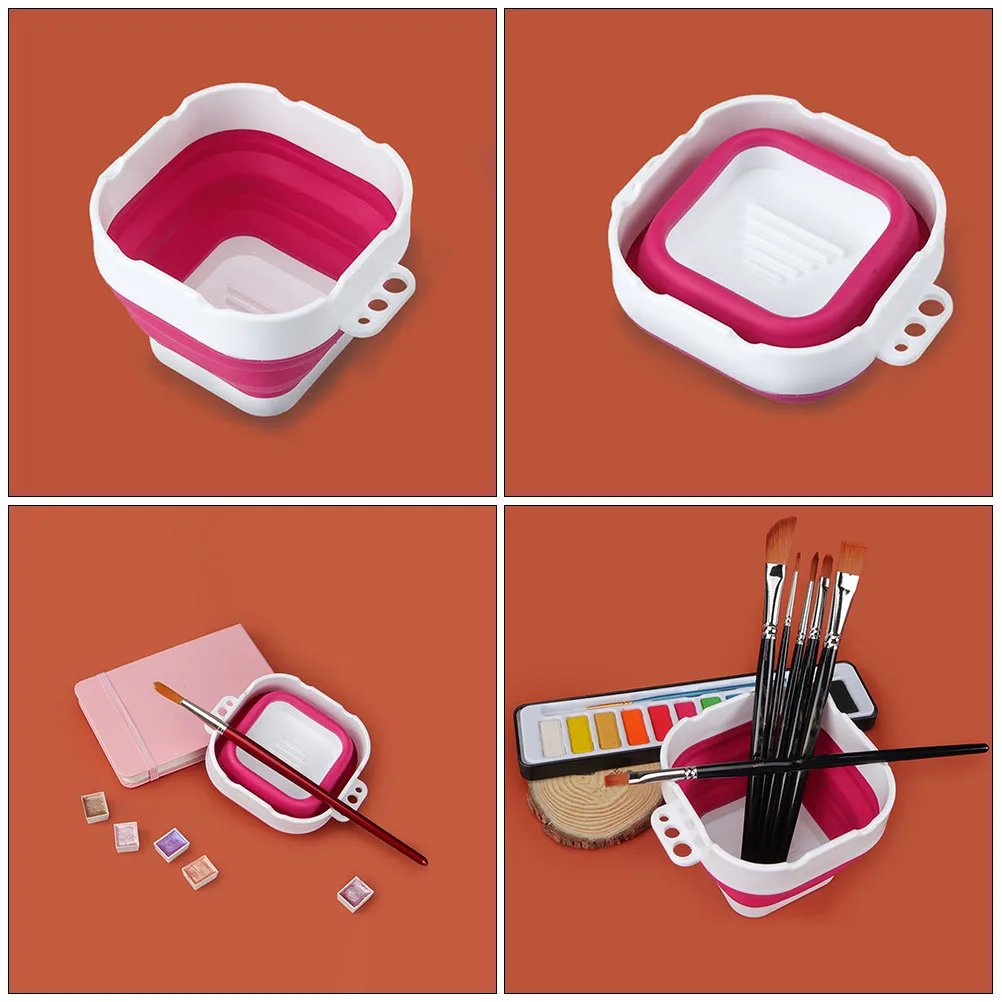 

Foldable Pen Red Silicone Water Container for Artist Basins Painting Brush Artist Brush Washer Tub Basin Cleaner