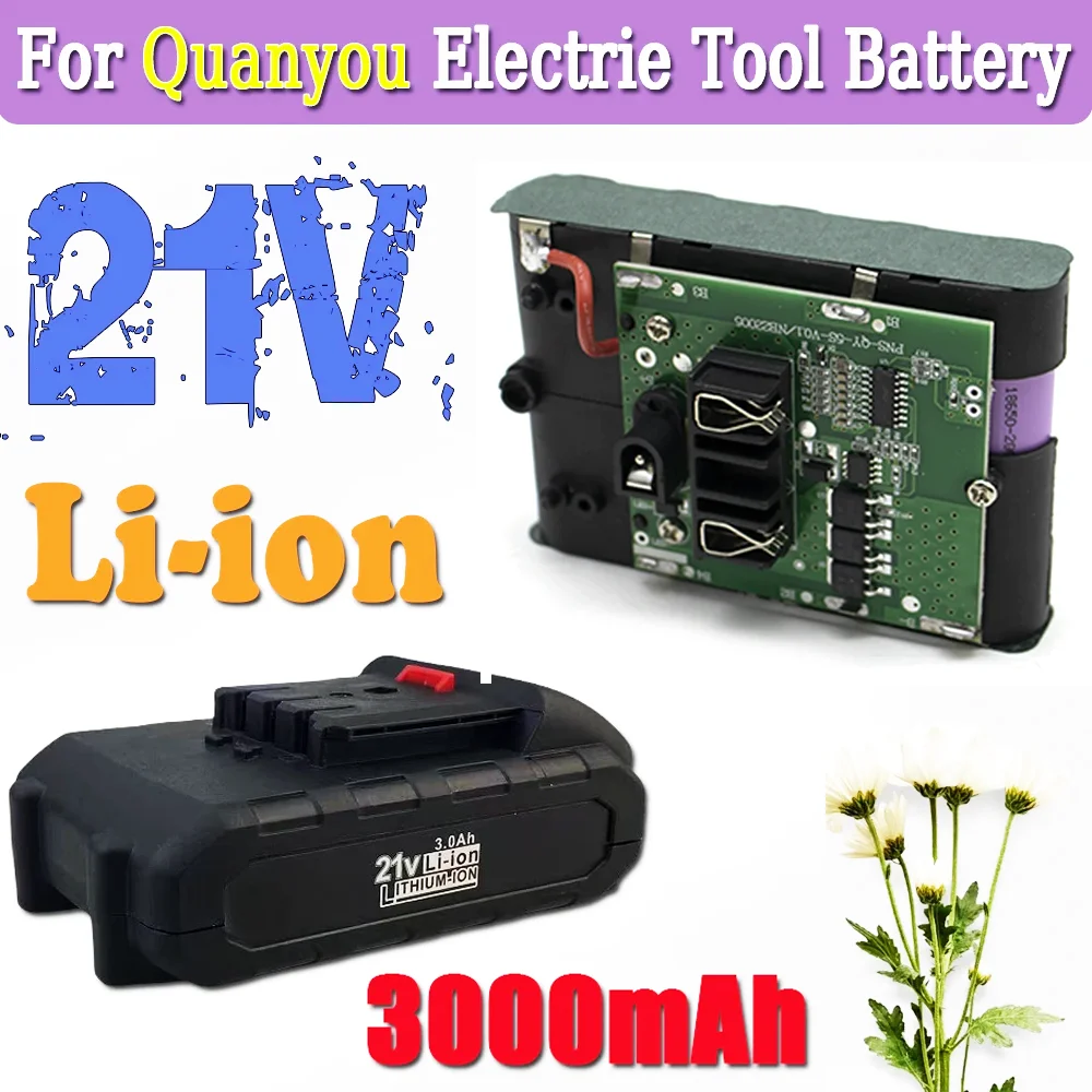 Lithium-ion 21V 3000mAh For Quanyou Electric Tool Battery Suitable for Cutting machines, Drills, Saws ✅✅✅