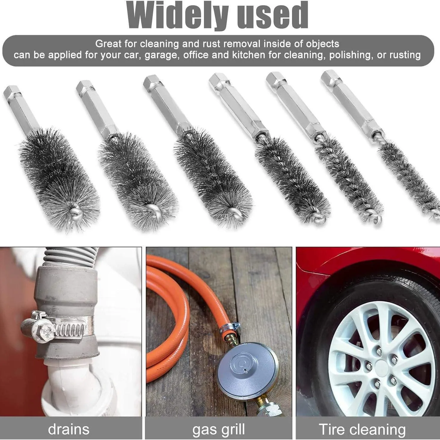 Stainless Steel Wire Brush Set 6 12 Pieces Drill Brush Attachment 1/4 Inch Hex Shank Rust Removal Polishing Grinding Tool