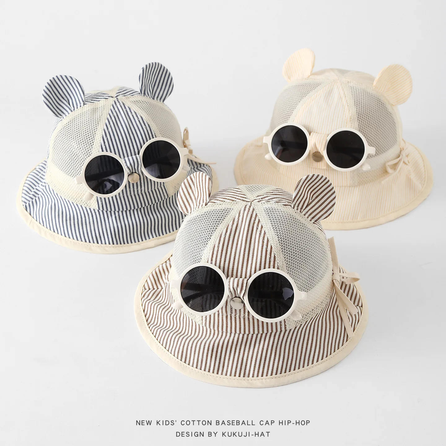 

2026 New Cute Ear Baby Fishing Cap with Glasses Super Cute Summer Mesh Infant Toddler Sun Protection Sun Bucket Hat Spring