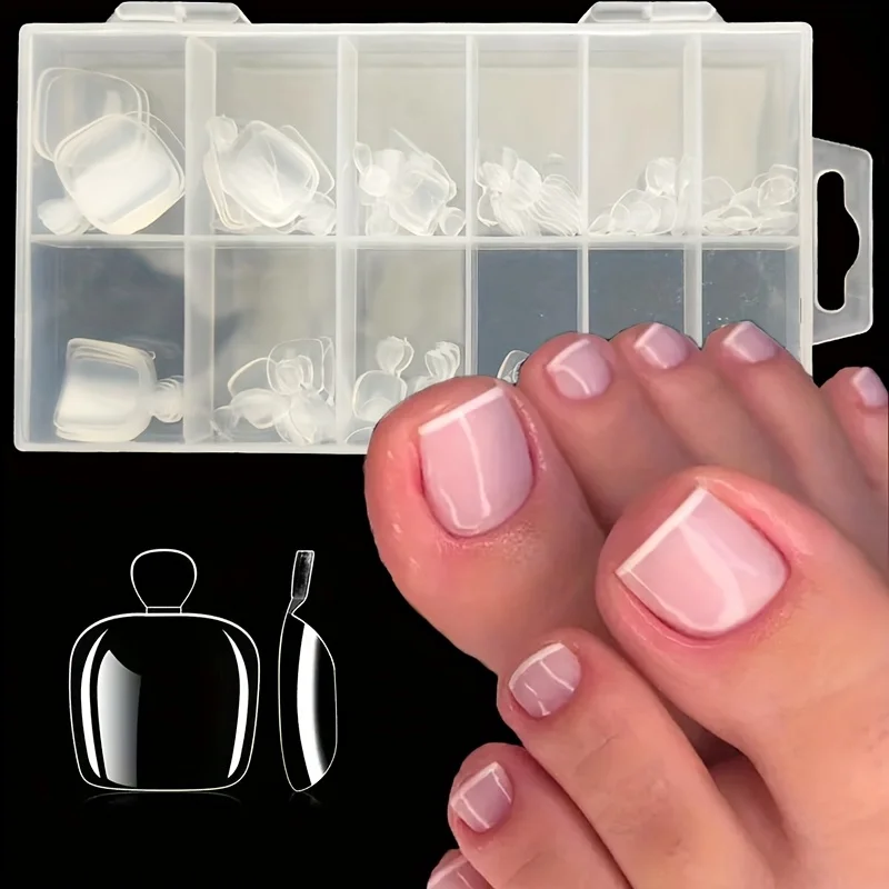 120 Pieces of Transparent Press-On Toenail Tips, Full Set of Short Square Fake Soft Gel Toenail Tips, for the Little Toe Nail Bed