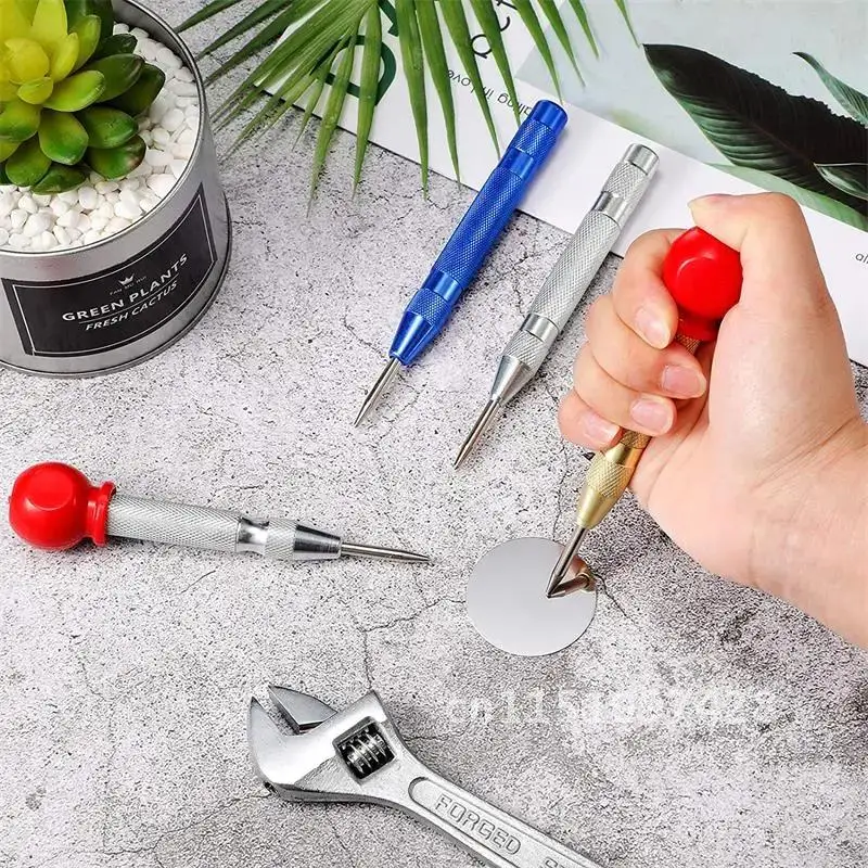 Spring Loaded Automatic Center Pin Punch Tool for Starting Holes in Wood, Dent Marker Press for Woodwork with Drill Bit Positio