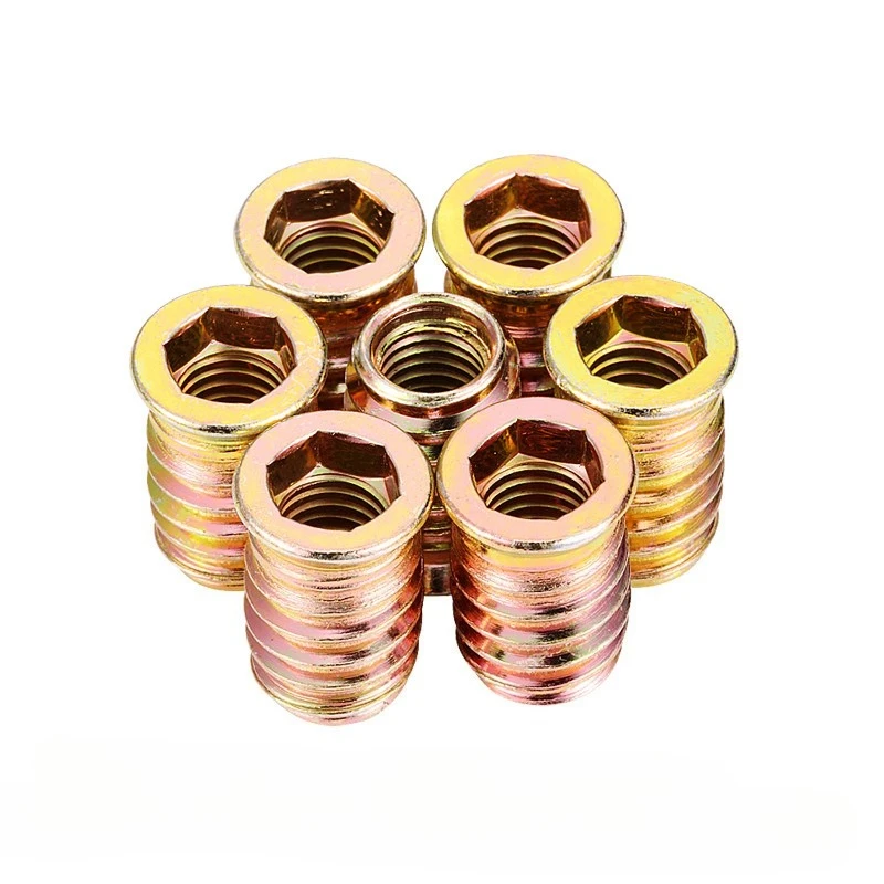 

10pcs M6 M8 M10 Zinc Alloy Threaded Inserts Inside Thread For Wood Furniture Nut Flanged Hex Socket Drive Insert Nuts