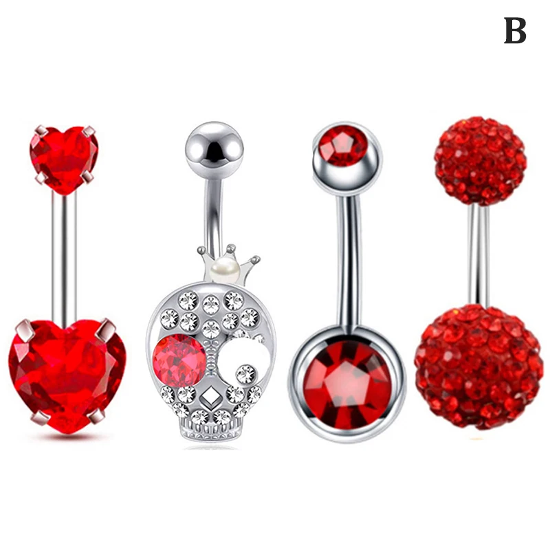4PCS/Set Crystal Navel Ring Combination Belly Button Piercing Set Color For Simple Piercing Jewelry Women Gift Jewery Decoration