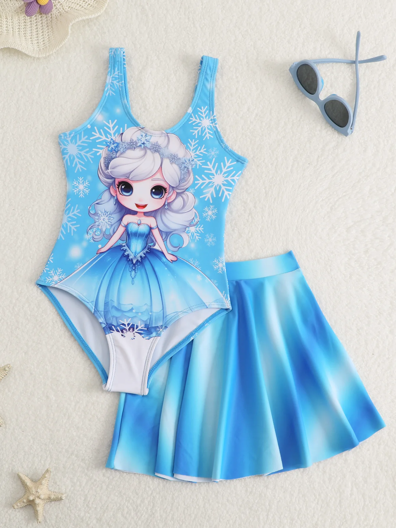 

Girls One Piece Swimsuit with Cover Up Kids Swimwear UPF 50+ Sleeveless Cartoon Print Bathing Suit for Toddler