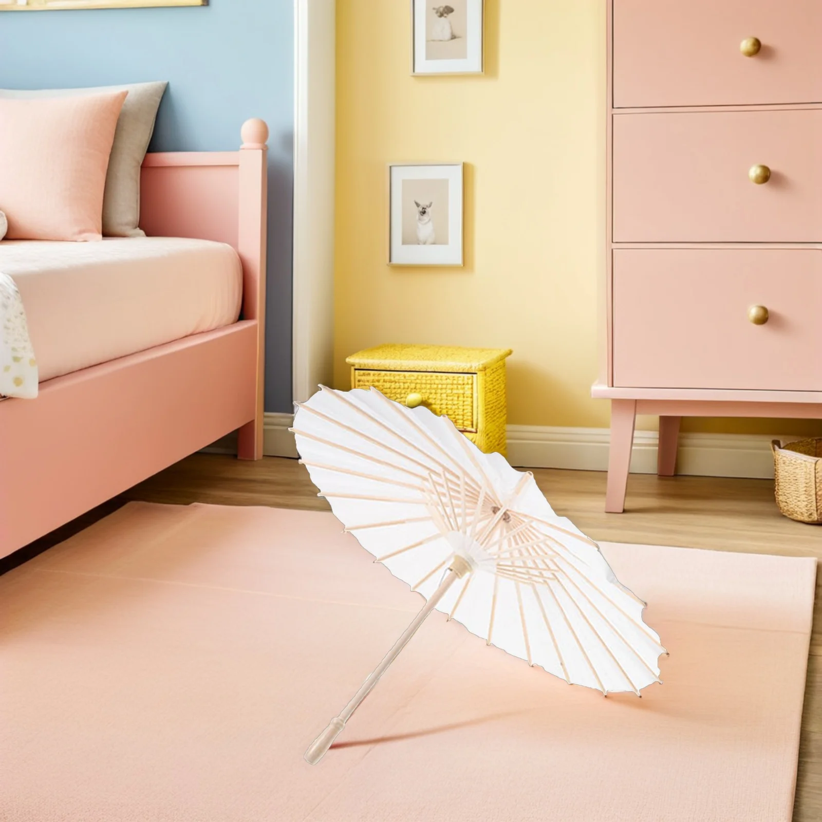 

6Pcs White Paper Parasols 23.6 Inch Foldable Oiled Umbrellas Traditional Chinese Design for Home Decor Ceiling Hanging Art Class