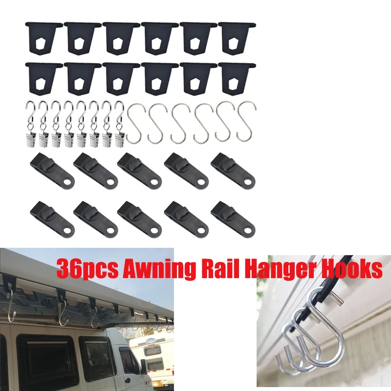 36pcs Camping Accessories Awning Rail Hanger Hooks For Motorhome For Fiamma Thule Omnistor Caravan Tent Clamp Tarp Clips Buckle