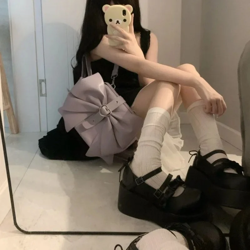 Y2K Bow Tote Bag Itabag Sweet Kawaii Shoulder Bag Handbag High Capacity Student Girl High Street Tote Bag Cute Backpack Handbag