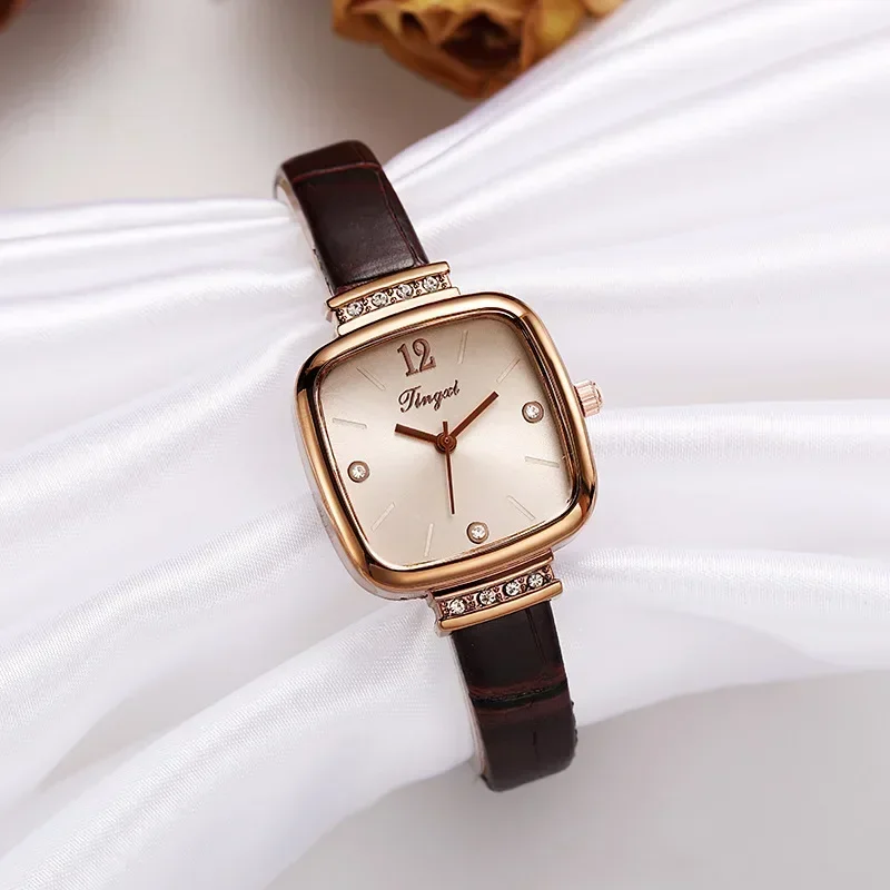 Small Square Watch Women Ins Niche Design Light Luxury Minimalist Temperament Summer Belt Square Sugar Watch Retro Temperament