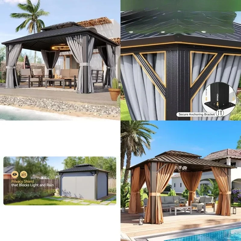 Wholesale Galvanized Steel Outdoor Gazebo Double Roof Waterproof Terrace Tent with Side Curtains for Backyard Garden Parties