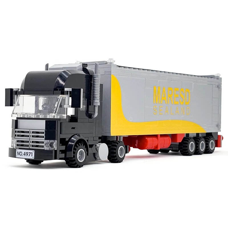 

City Heavy Container Truck Building Blocks, Semi-Trailer Cargo Vehicle Model, Logistics Transport Lorry Construction Toy Gift