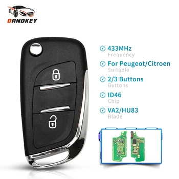 Dandkey ASK 433Mhz Remoto Modificado 2/3BTN Flip Key Para Peugeot 306 407 807 Para Citroen C2 C4 C5 C6 C8 ID46 Chip Fob VA2/HU83