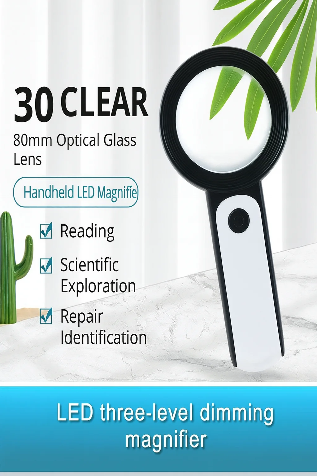 새로운 30배율 18 LED 조명 냉온 조명 고배율 HD 노인 독서 학생 관찰 유리 돋보기